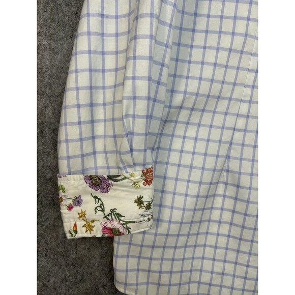 ETON Contemporary Fit Dress Shirt 41/16 Large Gingham Floral Flip Cuff - Picture 9 of 13